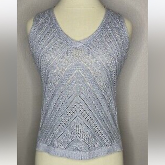 White House Black Market Gray Silver Metallic Sleeveless Sz M  V-Neck Sweater - Picture 1 of 5